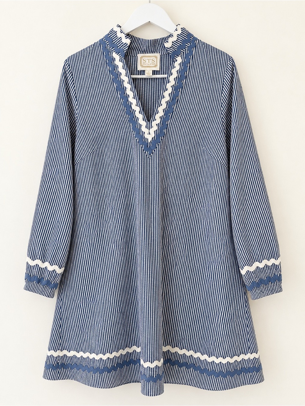Sail to Sable Blue and White Striped V‑Neck Tunic Jacket